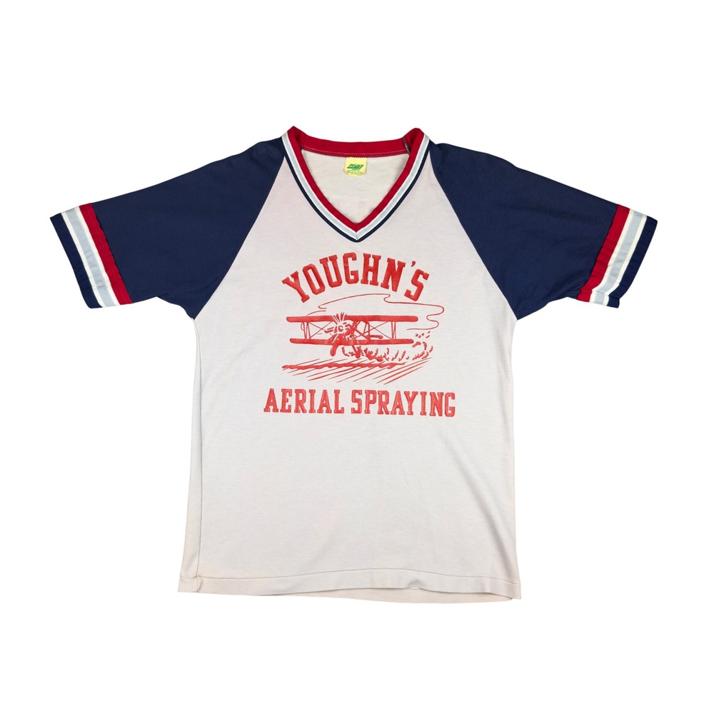 Vtg 70s Raglan Jersey L Fits M Youghn's Aerial Spraying Biplane Crop Duster USA